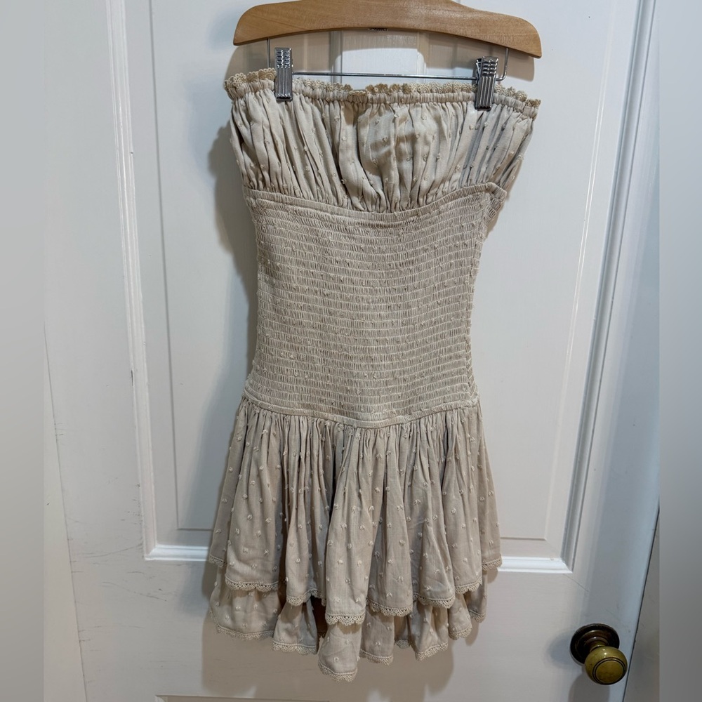 Cream Strapless Smocked Mini Dress